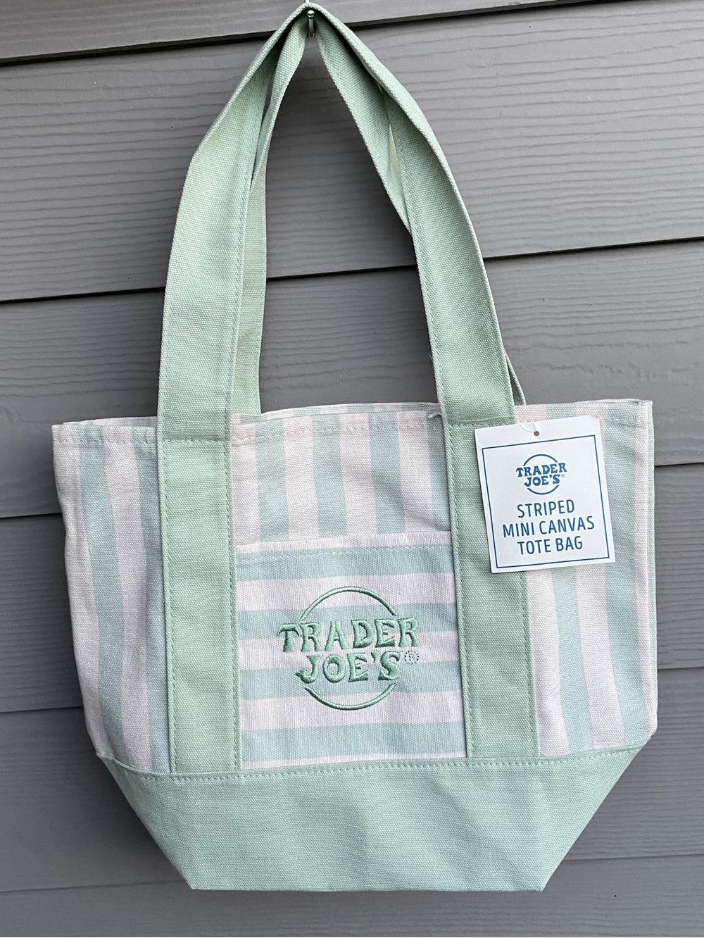 Trader Joe’s Striped Mini Canvas Tote Bag Green